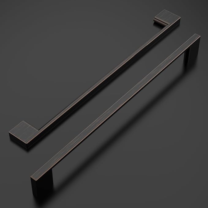Amerdeco 10 Pack Oil Rubbed Bronze Cabinet Pulls, 10 Inch(254MM) Hole Centers, Modern Style, Easy to Install, Indoor Use