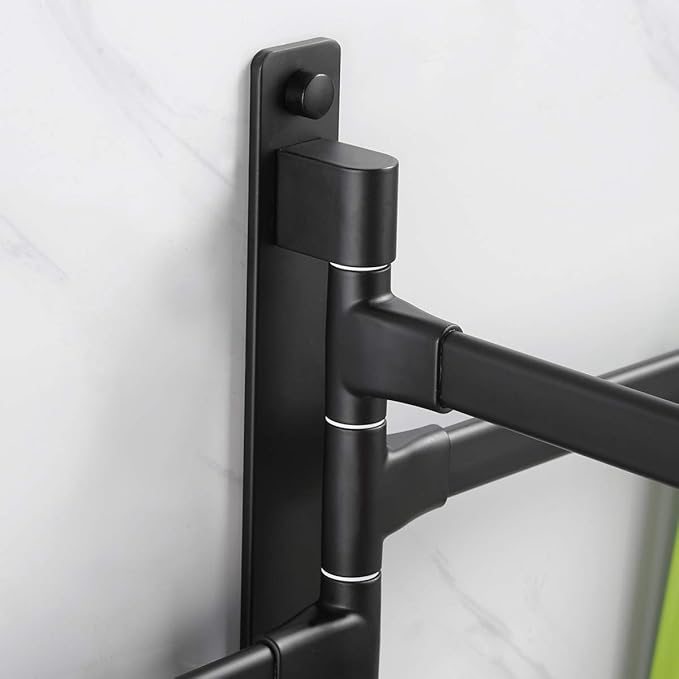 Swivel Hand Towel Bar Bathroom Swing Hanger Towel Rack Holder Matte Black Finish, Wall Mounted, 5-Arm