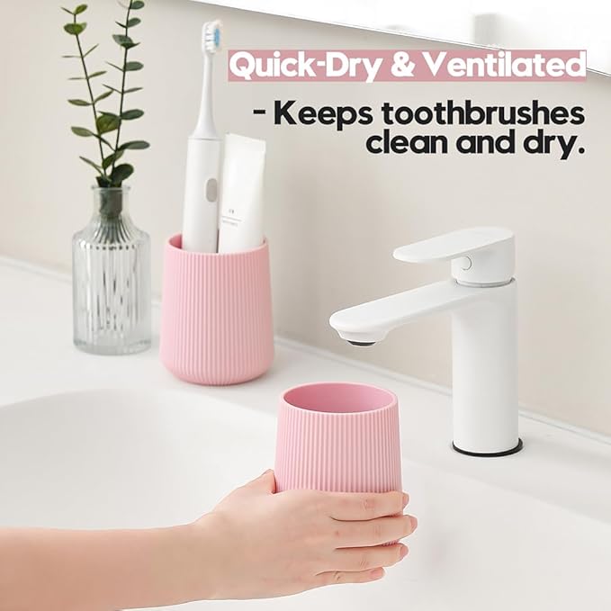 Pink Striped Toothbrush Holder for Electric Toothbrushes Bathroom Organizer for Toothpaste Kids & Adults