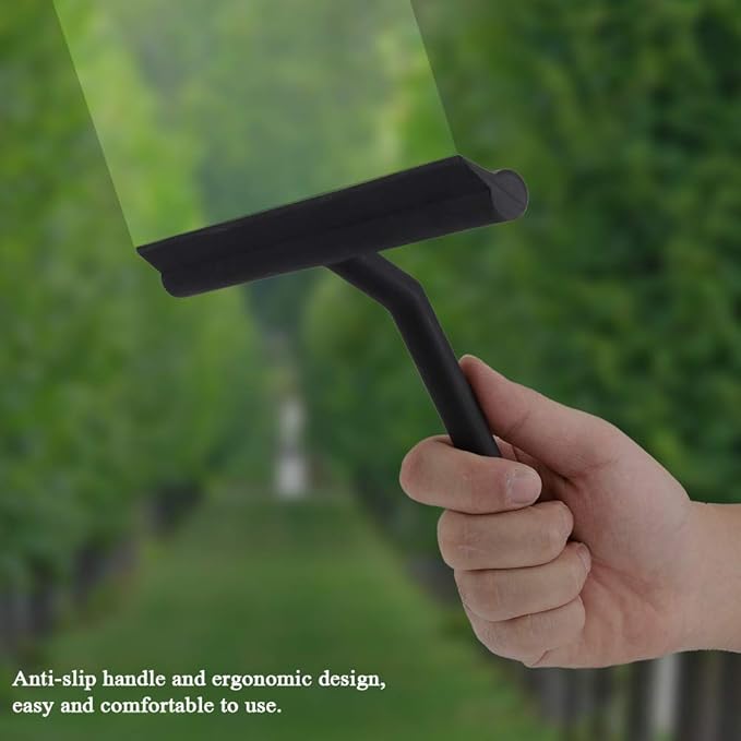 Window Shower Squeegee Scraper Scrubber Rubber Blade with Holder for Mirror Bathroom Kitchen Car Doors Glass Black