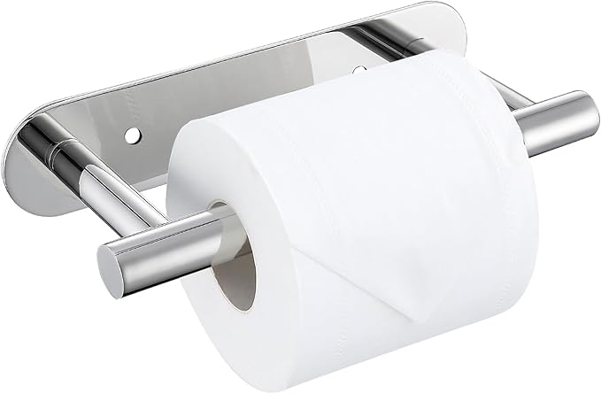 Chrome Toilet Paper Holder, Upgraded SUS304 Stainless Steel Toilet Roll Holder, Modern Double Base Paper Towel Holder Wall Mount for Bathroom, Kitchen, Washroom