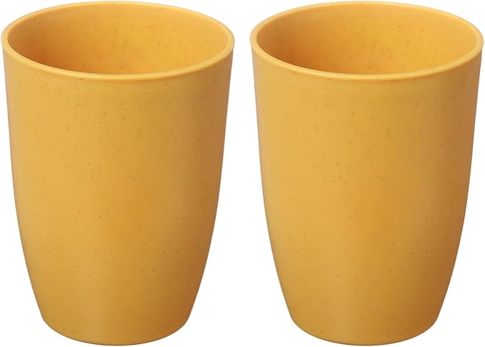 uxcell 2 Pcs Simple Toothbrush Cup, 3 x 3 x 4.1 Inch Bathroom Tumbler Reusable Plastic Cup Set for Storing Toothpaste Toothbrushes Combs Water Beverages, Yellow