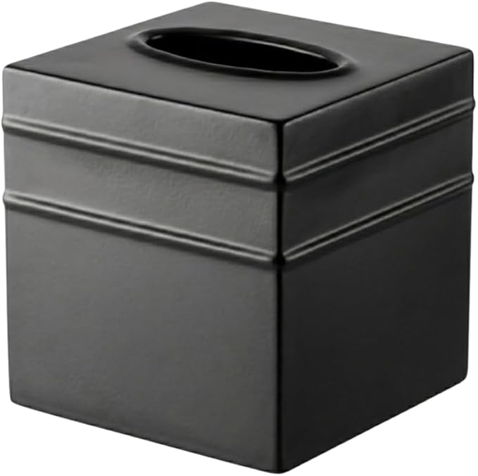 Monarch Abode Tissue Box Cover Square – Handcrafted Border Embossed Black Metal Tissue Holder Box for Bathroom Accessory, Aesthetic Decorative Facial Napkin Cube for Modern Home Decor