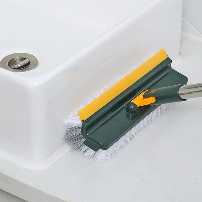 PRETYZOOM Floor Scrub Brush with Long Handle, Stiff Bristle Bathroom Floor Scrubber Brush for Shower Cleaning and Grout Scrubbing, Multi-Functional Green Household Cleaning Tool