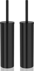 DOWRY Toilet Brush and Holder for Bathroom Storage Organization Deep Cleaning Covered Brush Cleaner Black Toilet Brush with 2 Brush Holders,Black Round 2PCS
