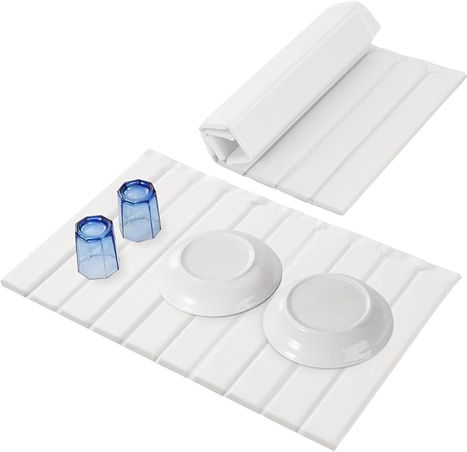 Large Stone Drying Mat for Kitchen Counter, Ultra Absorbent Diatomaceous Earth Mat with PU Leather Cover Stain-resistant Quick Dry/Foldable, Collapsible Dish Mats for Dishes Cups 23.6"x15.3"