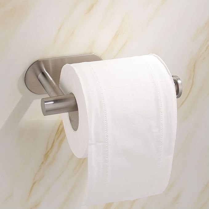 2 Pack Toilet Paper Holder Self Adhesive,Rustproof Adhesive Toilet Roll Holder No Drilling Tissue Holder for Kitchen Bathroom Tissue Holder Bathroom, Kitchen, Washroom Wall Mount （Silver
