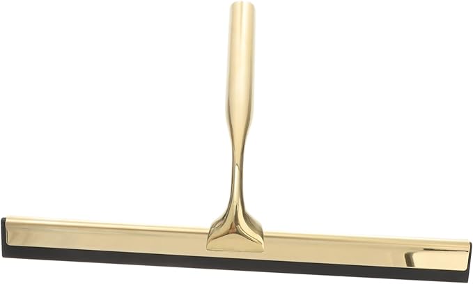 Shower Squeegee Deluxe Stainless Steel Wiper for Glass Mirrors Windows and Tiles Weighted Handle for Smooth Cleaning for Bathroom and Home Use Golden
