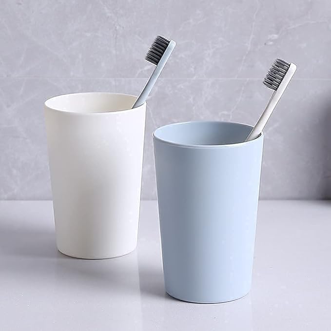 Simple Drinking Cup, Household Plastic Cup, Couple Toothbrush Holder, Large Capacity 300ml (10 oz) Mug (Blue & White)