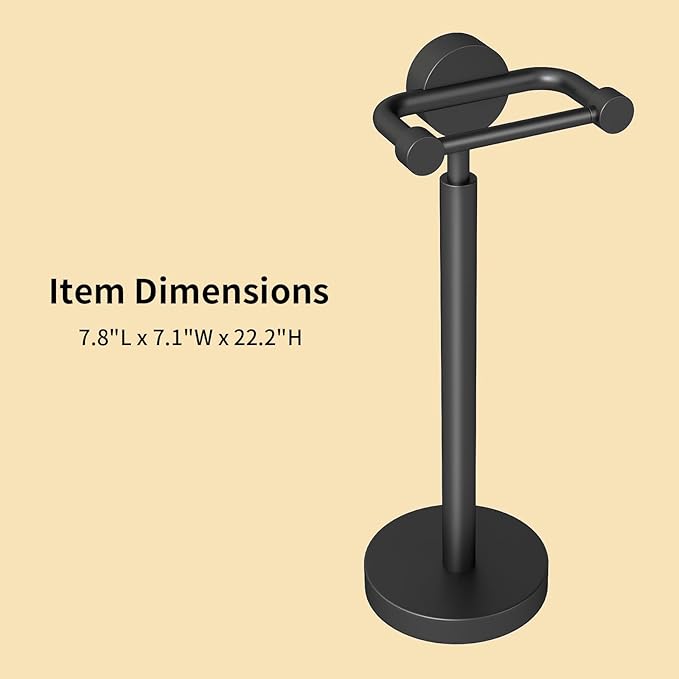 YUMORE Freestanding Toilet Paper Holder，Matte Black/Floor Standing Weighted Base Toilet Paper Holder Stand