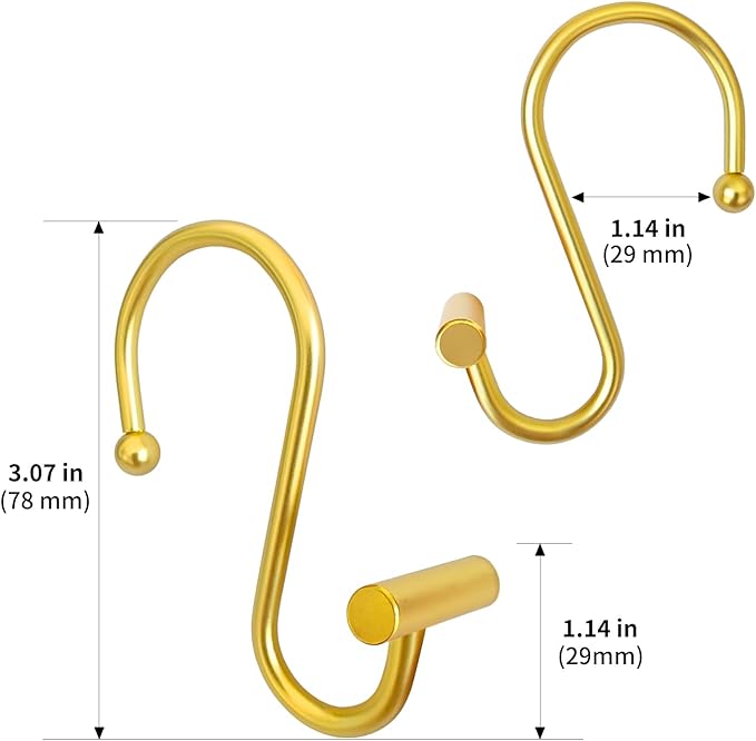 CHICTIE Gold Shower Curtain Hooks Rings, Decorative Shower Curtain Rings for Bathroom Shower Rod, Set of 12 Premium Rust-Resistant Metal Shower Hooks Hangers T Shaped Design