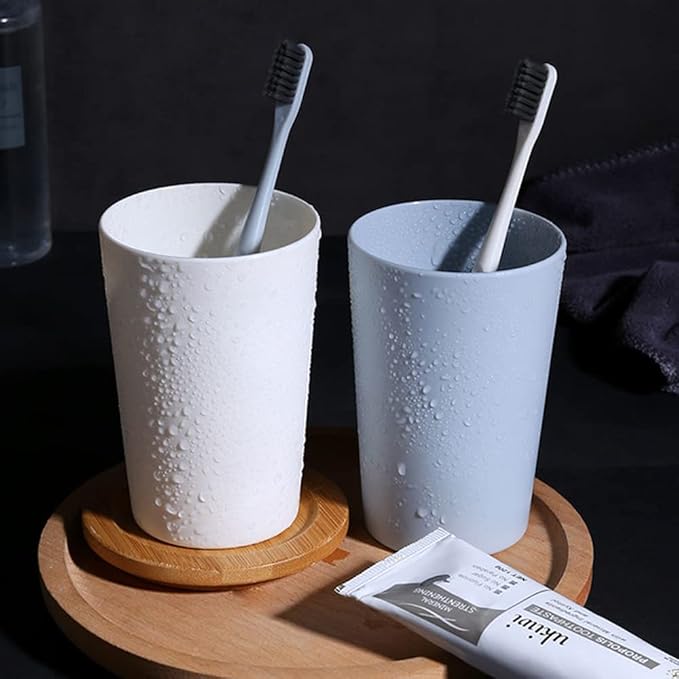Simple Drinking Cup, Household Plastic Cup, Couple Toothbrush Holder, Large Capacity 300ml (10 oz) Mug (Blue & White)