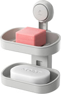 TAILI Double Layer Soap Dish Holder Suction Cup, Strong Sponge Holder for Shower, No Tools Soap Saver for Bathroom, Tub and Kitchen Sink, Shower Accessories, Drill-Free, Removable, Grey