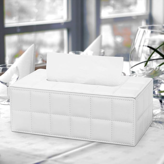 KINGFOM Rectangular Tissue Box Cover, Imitation Suede PU Leather Tissue Box Holder, Facial Napkin Paper Dispenser for Home Office Car Automotive Decoration with Magnetic Bottom(Soft White)