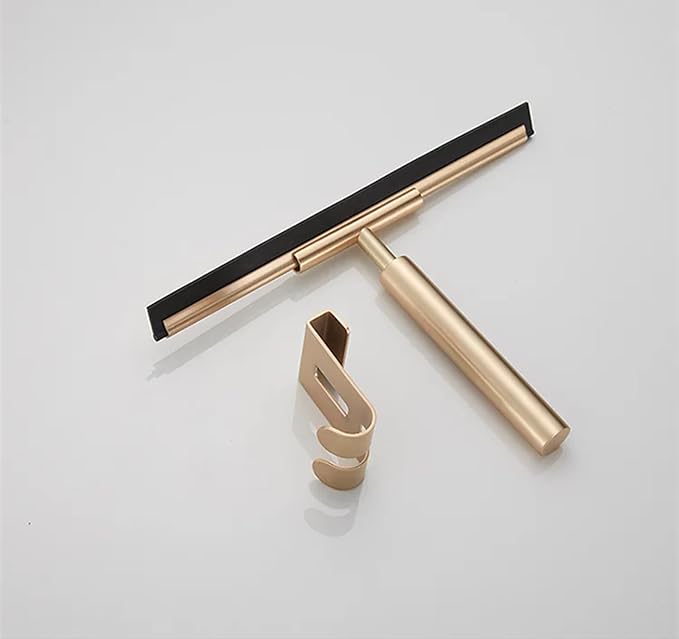 Shower Squeegee Bathroom Mirror Glass Wiper Stainless Steel Window Cleaning for Shower Kitchen Floor Glass Silicone Scraper (Gold)