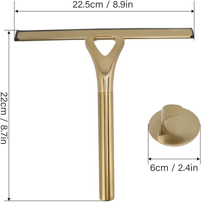 Shower Squeegee for Glass Doors, Stainless Steel with Adhesive Hook All Purpose Streak Free Squeegee for Shower Glass Tile Window Mirror and Car 9 Inch