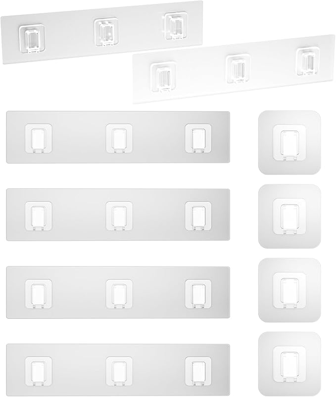 10 Shower Caddy Adhesive Replacement Flat, Transparent Strong Adhesive Hooks, No Drilling, Waterproof, for Shower Caddy, Bathroom Storage Shelves and Kitchen Racks (Triple*6pcs + Single*4pcs)