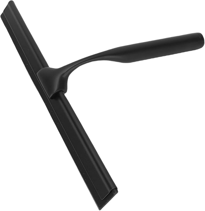 Focket Shower Squeegee, Stainless Steel Vane/Wing for Glass Doors with Adhesive Hooks for Bathroom Mirror Car Window and Tile Walls (Black)