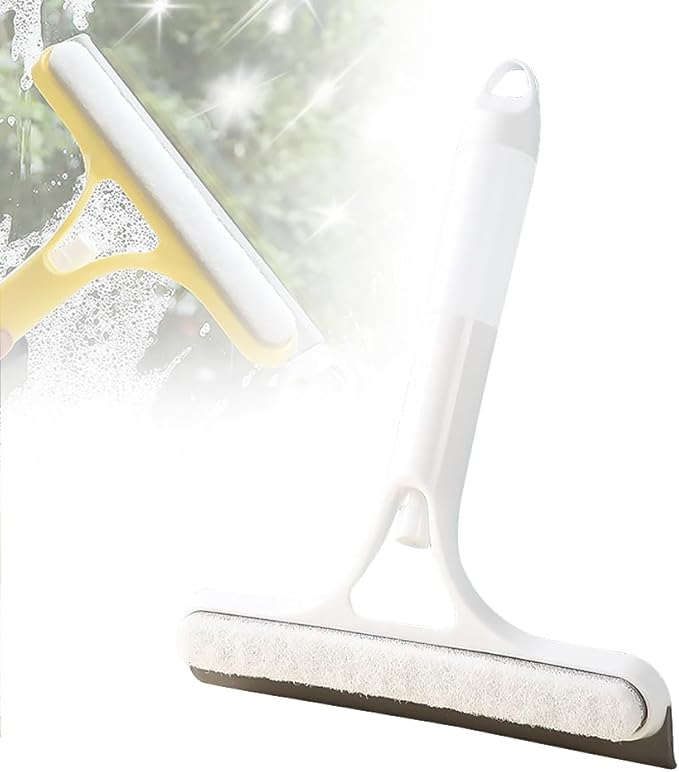 3 in 1 Window Cleaning Scraper, 2025 Upgraded Window Squeegee with Spray, Squeegee for Shower Glass, Glass Scraper All Purpose Window Cleaner Tool for Car, Home, Kitchen,Bathrooms Window (White)