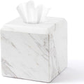 WORHE Tissue Box Cover Italy Natural Marble Heavy Duty Square Facial Toilet Paper Holder for Bathroom Living Room Bedroom Dresser Vanity Kitchen Minimalistic Office Home Decor Jazz White (WH014)