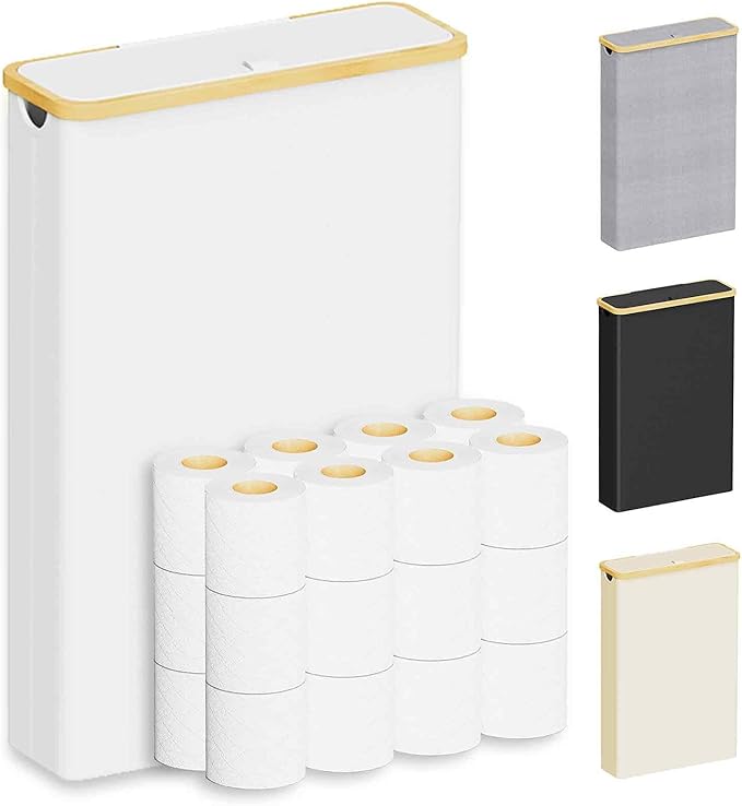 SpaceAid Extra Large Toilet Paper Storage with Lid, Hold up to 24 Regular Rolls or 18 Mega Rolls, Slim Toilet Paper Basket Holder Bin Container, Bathroom Accessories Organizer, White