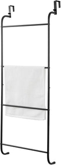MyGift Black 4 Rung Metal Ladder Over The Door Towel Rack - Bathroom Towel Holder, Over Shower Door Drying Rack for Towels & Blankets