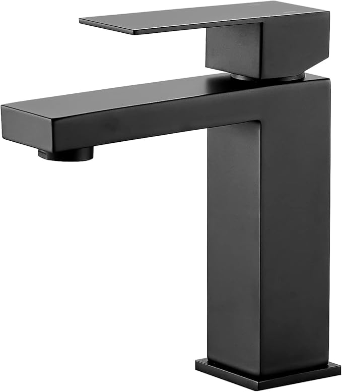 VOTON Bathroom Faucet Matte Black Bathroom Faucet 1 Hole, Stainless Steel Vanity Faucet for Bathroom Sink with Deck Plate Water Supply Hoses