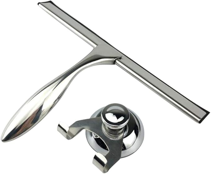 Shower Squeegees Stainless Steel Glass/Window/Mirror Squeegee Water Vapor Removal All-Purpose Squeegee with Suction Cup Hook Holder