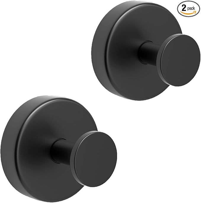 Towel Hooks for bathrooms - Stainless Steel Suction Cup Hooks Strong Adhesive Bathroom Hanger No Drill, Waterproof Wall Hooks for Shower, Kitchen, Window,Tile,Board,Glass,Marble,Metal (Black)