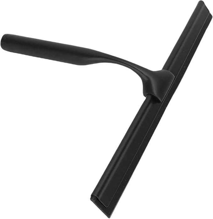 Focket Shower Squeegee, Stainless Steel Vane/Wing for Glass Doors with Adhesive Hooks for Bathroom Mirror Car Window and Tile Walls (Black)