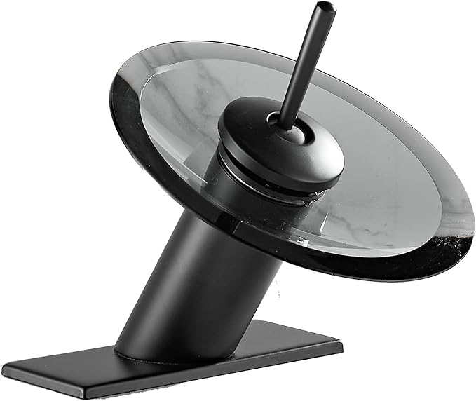 Bathroom Faucet Black Glass Spout Waterfall Single Handle One Hole Bath Sink Faucet Vanity Lavatory Basin Mixer Tap with Cover Plate Deck Mount Commercial