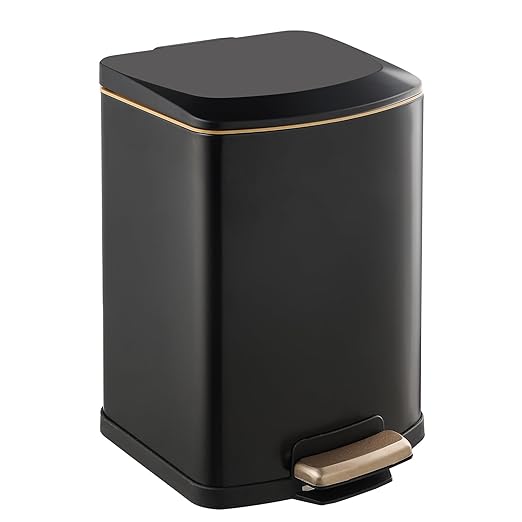 ELPHECO Bathroom Trash Can with Lid 4 Gallon / 15.1 Liter Stainless Steel Garbage Bin with Pedal Black Trash Can with Removable Inner Bucket for Kitchen (Matte Black)