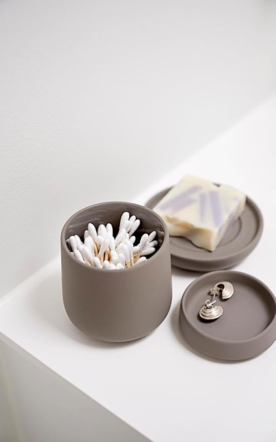 ZONE DENMARK Nova Porcelain Soap Dish with Sophisticated Simplicity Soft Touch Coating - Elevate Your Bathroom Décor, Practical Design, Style and Functionality- (Taupe)