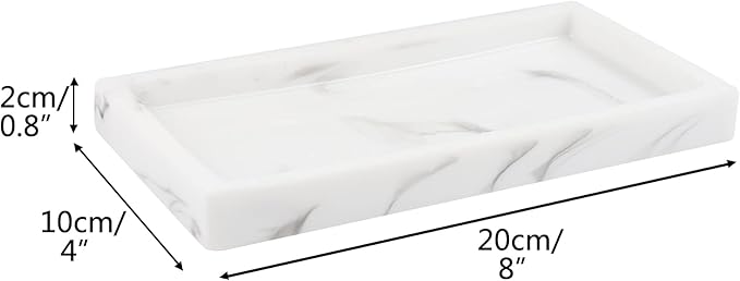 Marble Pattern Tray - Decorative Resin Vanity Tray Organizer for Bathroom, Kitchen, Coffee Table, 8-Inch White, Holds Perfume, Candles, Jewelry, Diffuser & Makeup
