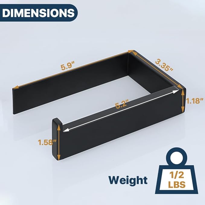 SAYAYO Self Adhesive Toilet Paper Holder Wall Mount, Modern Matte Black Stick on Toilet Paper Roll Holder for Bathroom Square, SUS304 Stainless Steel Turn Left Direction