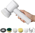 Electric Cleaning Brush Household Multi-Functional Handheld Dishwashing Brush 360° Rotation with 5 Brush Heads Waterproof Body for Dishwashing, Kitchen Cleaning, Door and Window Cleaning