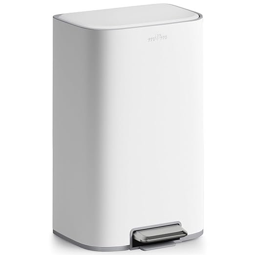 mVm 10.6 Gal Kitchen Trash Can, Step Trash Can with Lid, Smooth Edge Garbage Bin for Home Office (White)