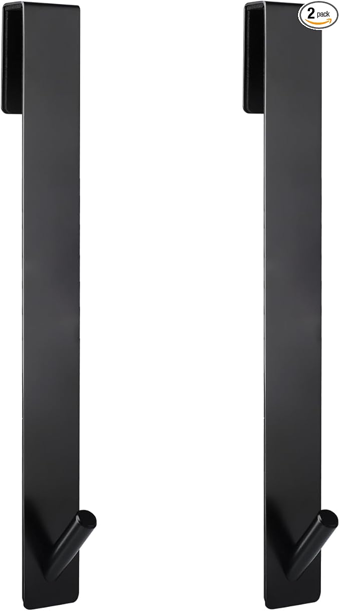 Simtive Extended Shower Door Hooks (10-Inch), Over Door Hooks for Bathroom Frameless Glass Shower Door, Towel Hooks, 2-Pack, Black