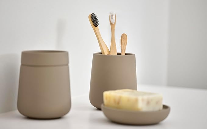 ZONE DENMARK Nova One Toothbrush Cup | Sleek & Durable Modern Bathroom Accessory | Revitalize Your Daily Routine with Scandinavian Elegance and Practicality Unite- (Taupe)