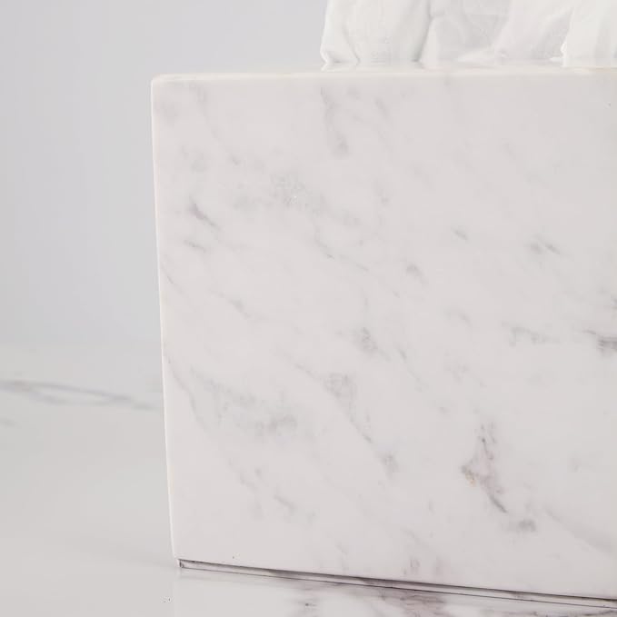 White Marble Tissue Holder, Removable Square Tissue Box with Acrylic Board Bottom, Natural Marble Napkin Box, Premium Tissue Holder Cover for Bathroom, Living Room, Bedroom, Office, Toilet