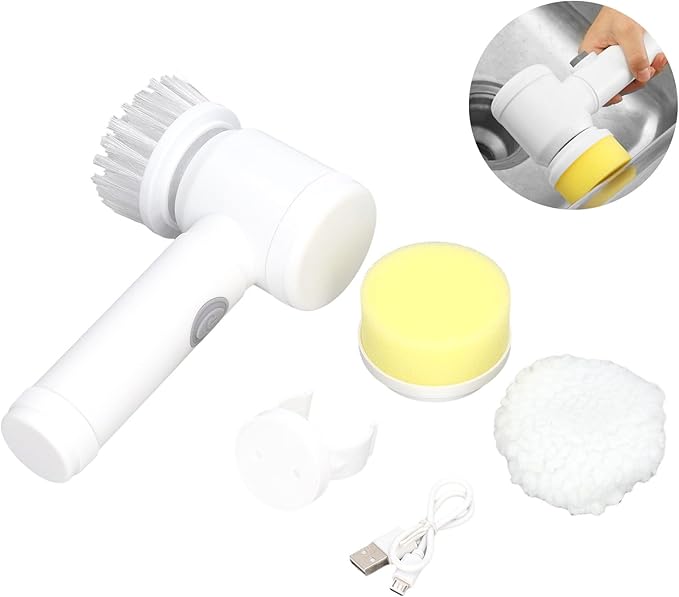 Electric Spin Scrubber, Reable Electric Cordless Cleaning Brush with 4 Brush Heads,Multifunctional Power Electric Shower Scrubber for Kitchen,Leather Sofa