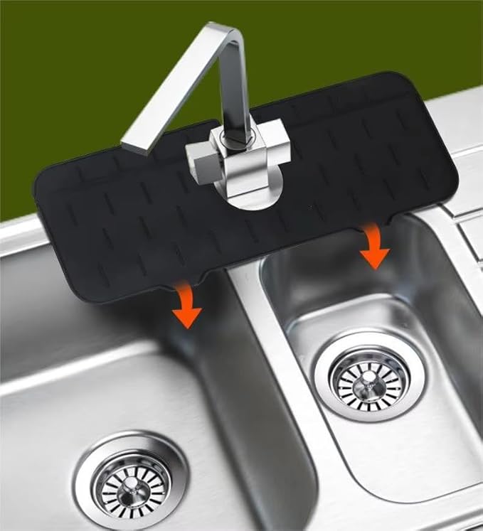 Silicone Sink Splash Guard & Water Catcher Mat, Adjustable Faucet Drip Mat for Kitchen & Bathroom, Gray, 14.56 x 5.51 Inches (2)