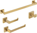 BAGNOLUX Gold Towel Bar, Bathroom Set 4 Pieces, Bath Towel Holder Set SUS304 Stainless Steel, Towel Bar Rack Set for Wall Mounted, Square Bathroom Accessories Set Fixture Heavy Duty, Brushed Brass