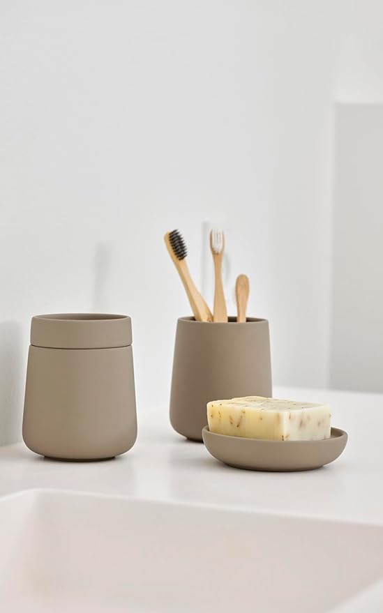 ZONE DENMARK Nova One Toothbrush Cup | Sleek & Durable Modern Bathroom Accessory | Revitalize Your Daily Routine with Scandinavian Elegance and Practicality Unite- (Taupe)