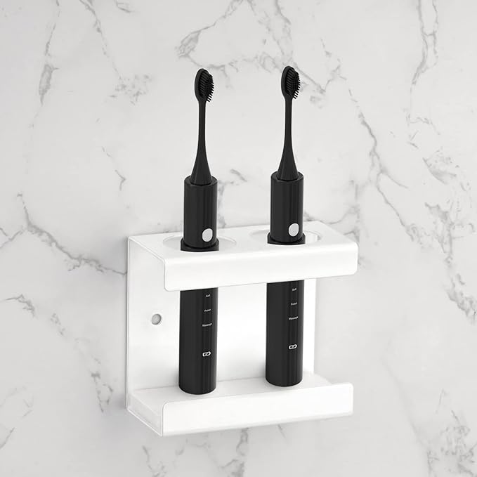 Electric Toothbrush Holder Wall Mounted, Toothbrush Stand with Diatomite Dish, Self Adhesive Storage Rack for Bathroom (White)