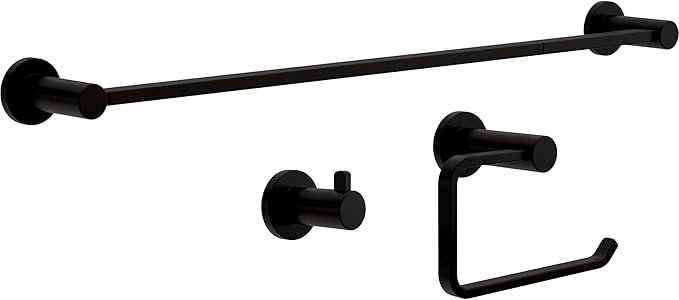 Franklin Brass Kildare 3-Piece Bathroom Set Matte Black 18" + 6" Towel Rack, Toilet Paper Holder/Hand Towel Holder, Hook | 3-Piece Bath Hardware Accessories Set KLD63-MB