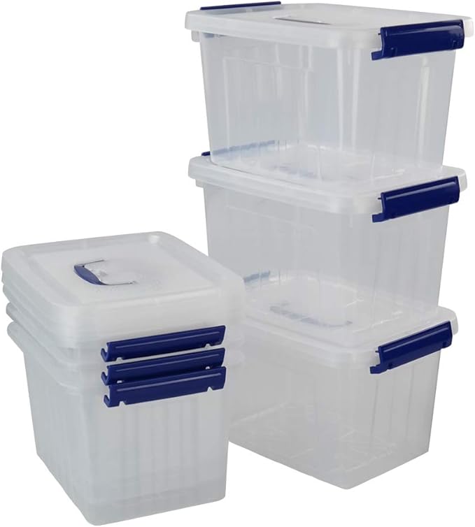 6 Quart Plastic Storage Latch Box, 6-Pack Clear Storage Bin with Handle