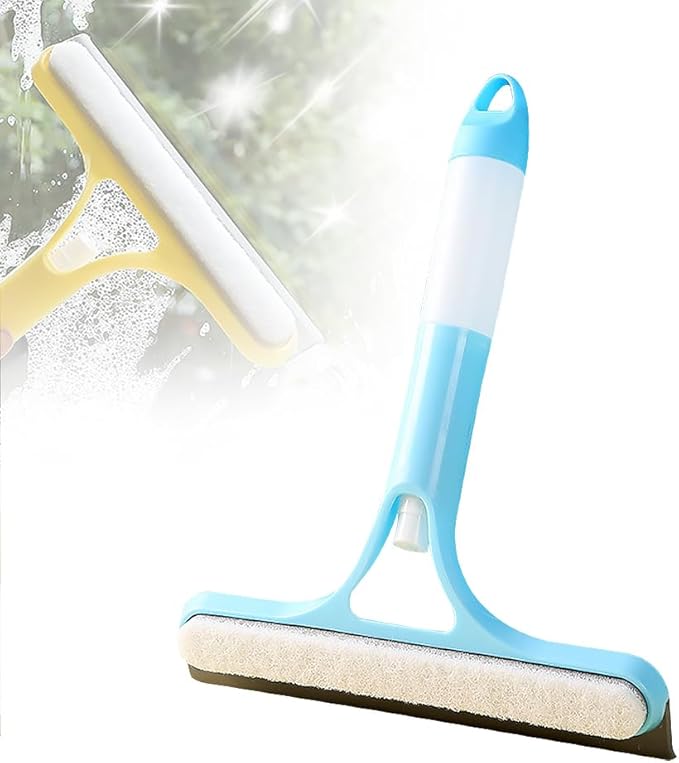 3 in 1 Window Cleaning Scraper, 2025 Upgraded Window Squeegee with Spray, Squeegee for Shower Glass, Glass Scraper All Purpose Window Cleaner Tool for Car, Home, Kitchen,Bathrooms Window (Blue)
