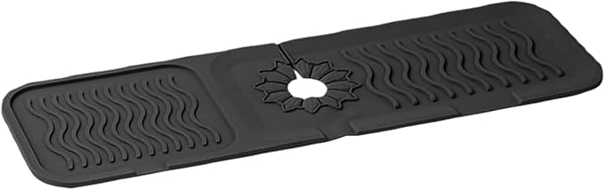 Kitchen Sink Splash Guard - Foldable Silicone Faucet Cover & Drip Tray, Water Diverter Mat for Kitchen & Bathroom Sink, Keep Countertop Dry, 14.5"x5.31"x0.2" (Black,L)