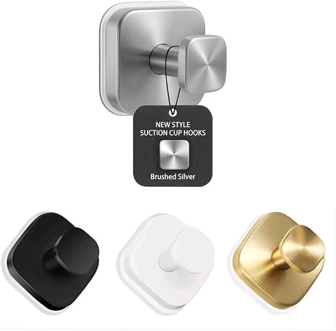 2Pack Suction Cup Hooks for Shower, Bathroom, Glass Door – Heavy Duty Waterproof Suction Hooks for Towel, Loofah, Bath Robe and Wreath Hanging – No Drill Removable Hook, Brushed Silver